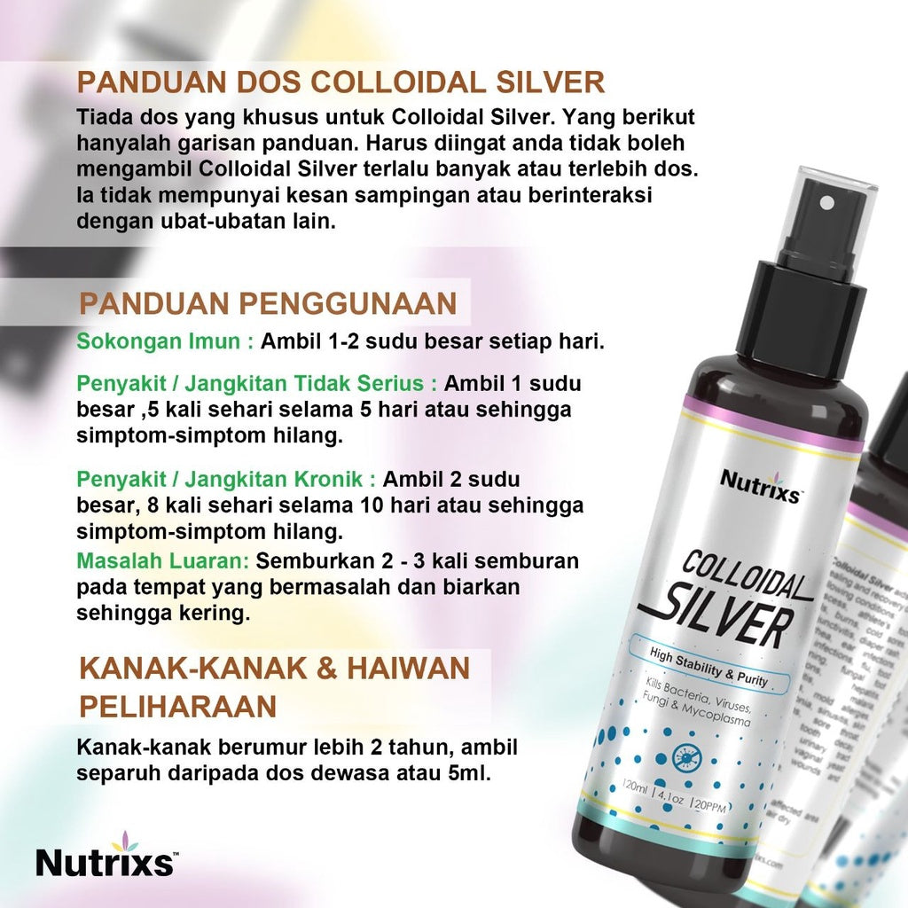[NUTRIXS] Colloidal Silver 120ml/ 350ml Nutrix Silver (Nano Perak | Nano Silver)