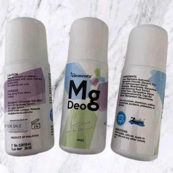 [ELEMENTZ] MG DEO Magnesium Deo 60ml (ALUMINUM FREE) Natural Magnesium Deodorant Roll