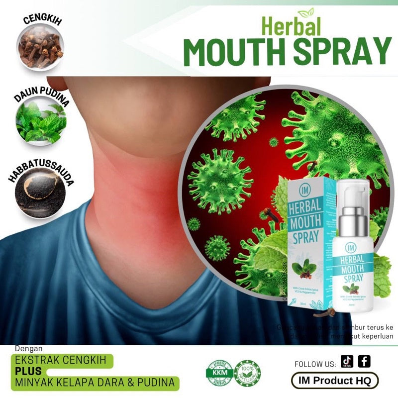 [NUSRAH] Herbal Mouth Spray NR Cengkih, Herba dan pudina Habatussauda lega batuk dan kahak nafas berbau segar