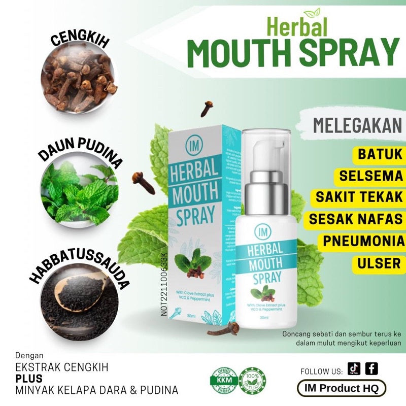[NUSRAH] Herbal Mouth Spray NR Cengkih, Herba dan pudina Habatussauda lega batuk dan kahak nafas berbau segar