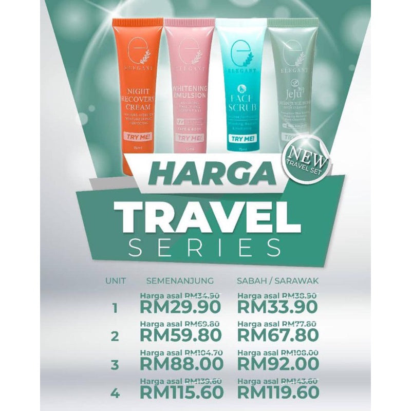 [ELEGANT] TRAVEL/ TRIAL SET mini (WITENING EMULSION, NIGHT CREAM ENRC, JEJU CLEANSER, ECFS FACE SCRUB)