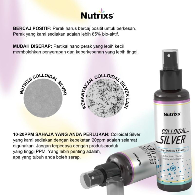 [NUTRIXS] Colloidal Silver 120ml/ 350ml Nutrix Silver (Nano Perak | Nano Silver)
