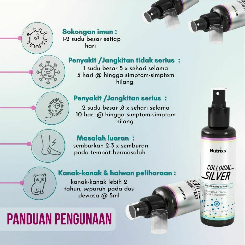 [NUTRIXS] Colloidal Silver 120ml/ 350ml Nutrix Silver (Nano Perak | Nano Silver)
