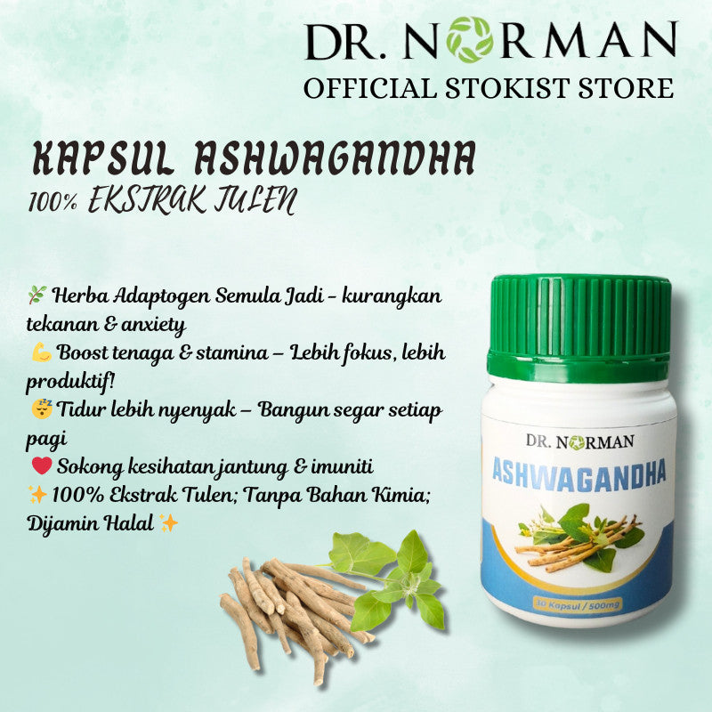 [DR NORMAN] KAPSUL ASHWAGANDHA 500MG - ANTI-STRES, TENANG & FOKUS - ADAPTOGEN HERBA SEMULAJADI