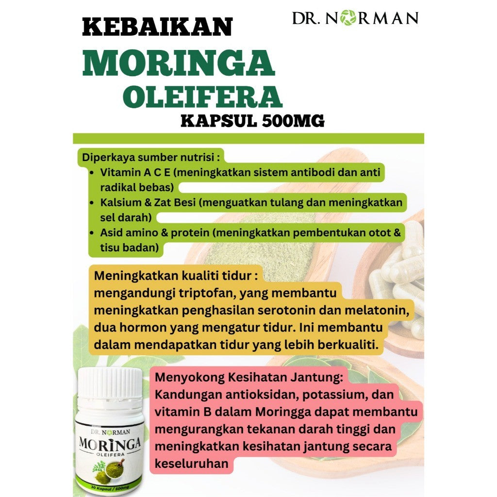 [DR NORMAN] MORINGA OLEIFERA 500MG CAPS– DAUN KELOR ASLI, DETOX, TENAGA & KESIHATAN DALAMAN