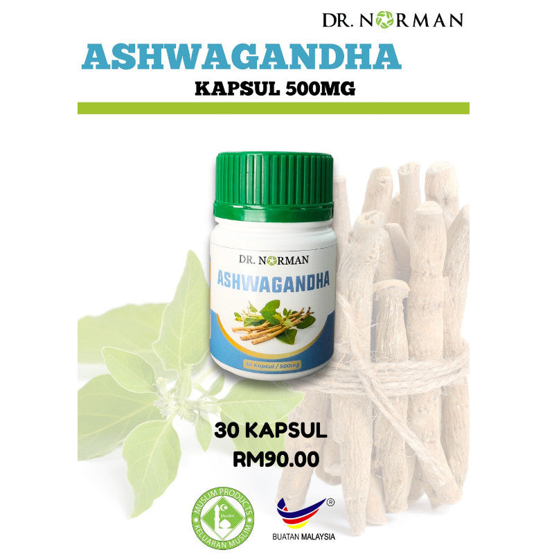 [DR NORMAN] KAPSUL ASHWAGANDHA 500MG - ANTI-STRES, TENANG & FOKUS - ADAPTOGEN HERBA SEMULAJADI