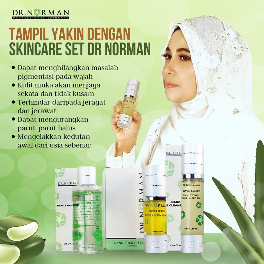 [DR NORMAN] NATURAL SKINCARE SET SILVER SERIES SERUM TONER CLEANSER SUNSCREEN DAY NIGHT EYE CREAM