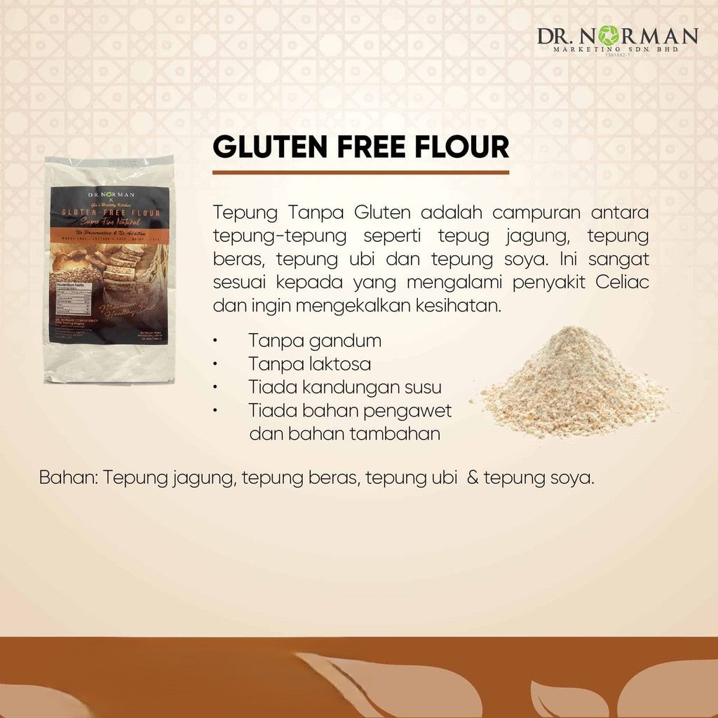 [DR NORMAN] GLUTEN-FREE FLOUR Tepung Tanpa Gluten 500g Gluten-Free Flour Tepung Gandum sihat