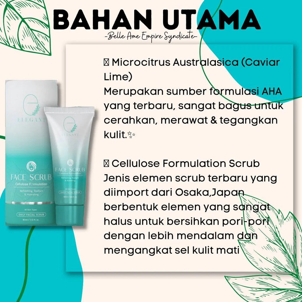 [ELEGANT] CELLULOSE FACE SCRUB (ECFS) Exfoliate Scrub Pori anti jerawat & penuaan deep cleansing