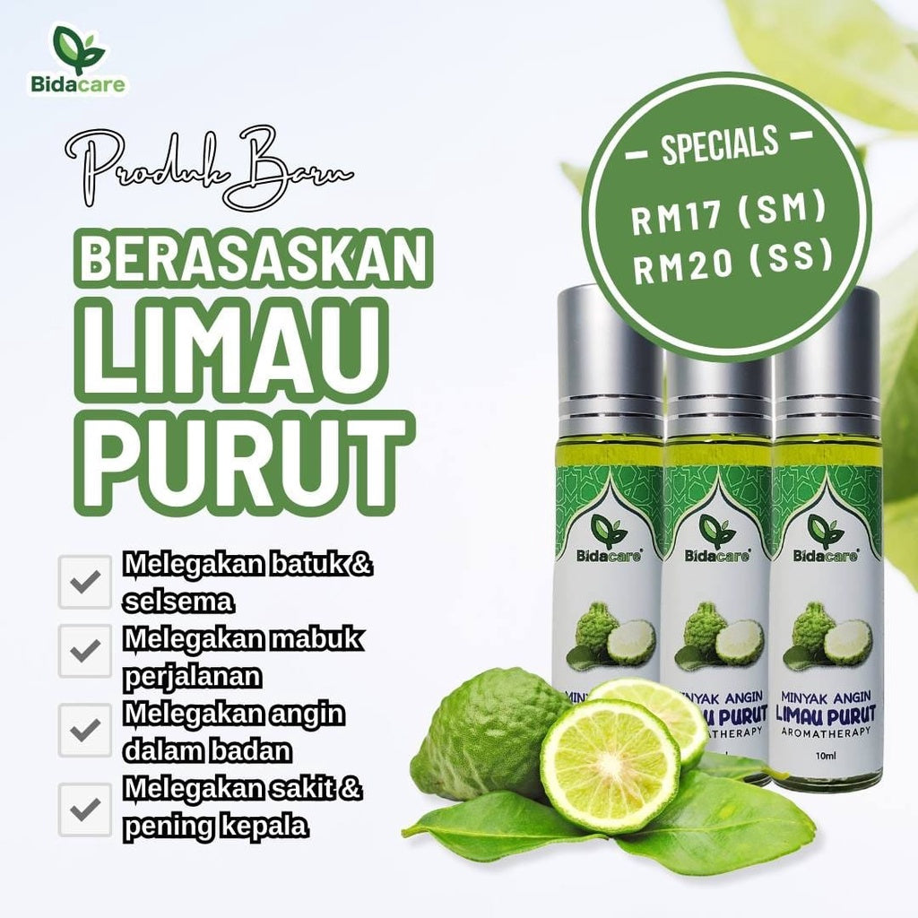 [BIDACARE] MINYAK ANGIN LIMAU PURUT Roll On 10ml Harum Lega loya pening kepala kembung