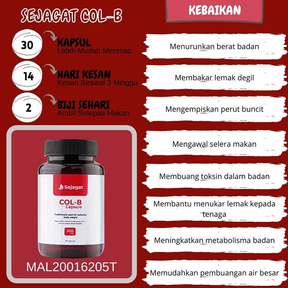[SEJAGAT GLOBAL] Col-B COLB Capsule COL B Bakar Lemak Turun Berat Badan