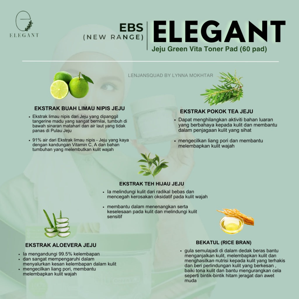 [ELEGANT] JEJU GREEN VITA TONER PAD New Range Green Tea Extract | Jeju Cleanser EJC