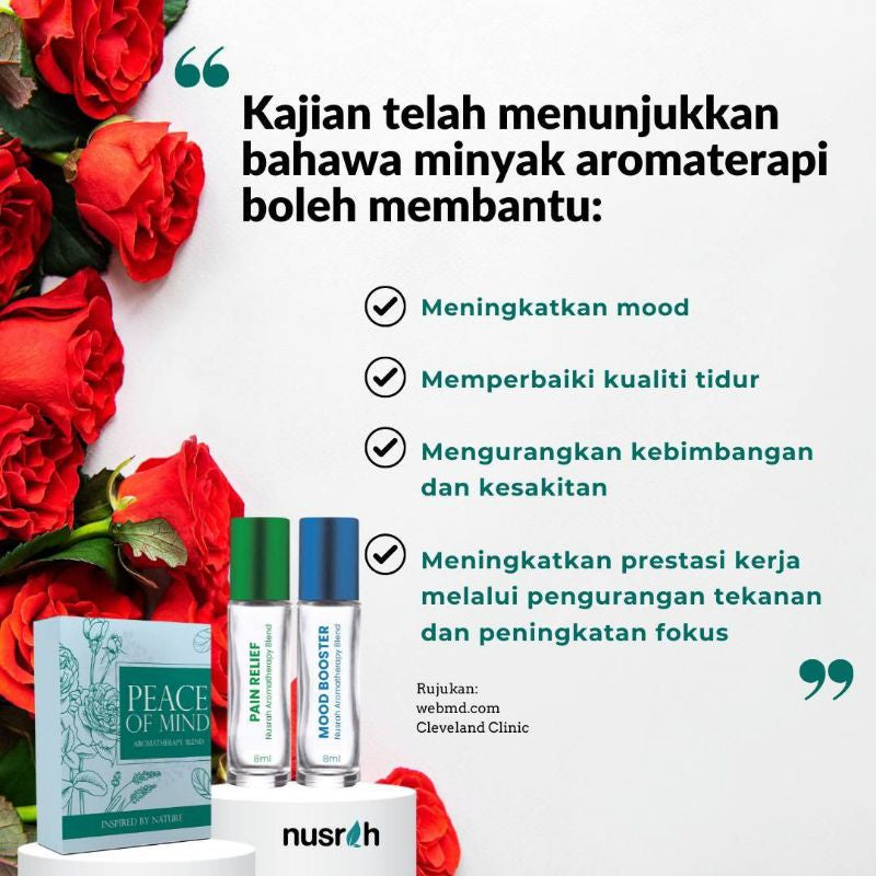 [NUSRAH] PEACE OF MIND Aromatherapy Blend -Pain Release (Peppermint Lime) & Mood Booster Combo (Rose Lavender)