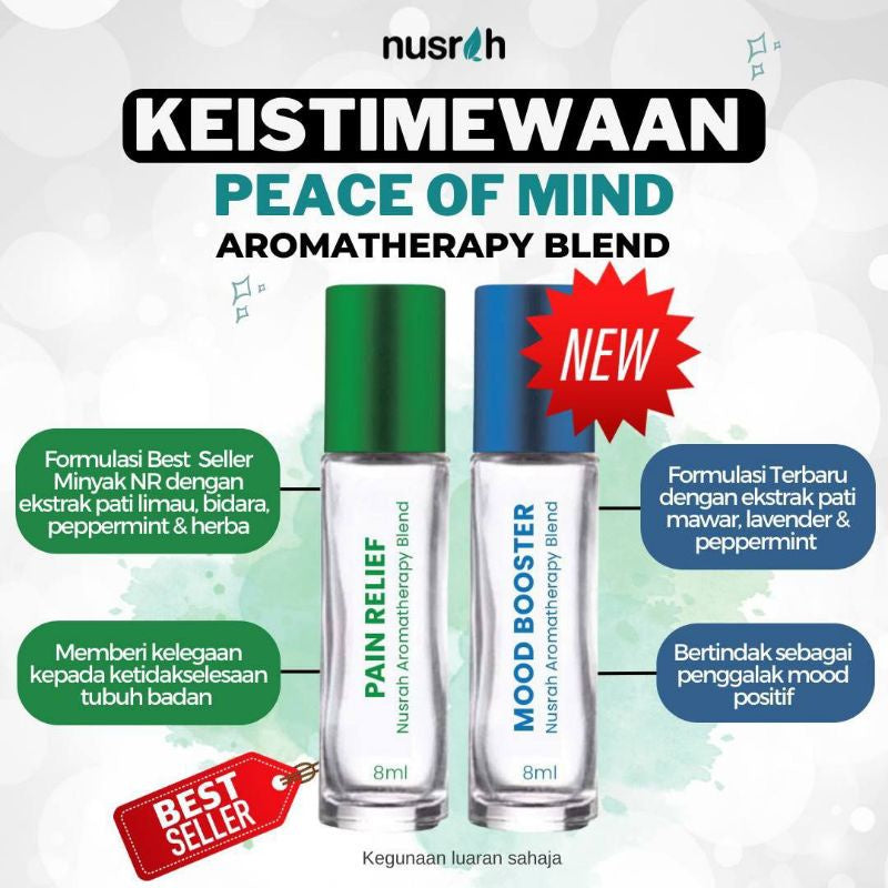 [NUSRAH] PEACE OF MIND Aromatherapy Blend -Pain Release (Peppermint Lime) & Mood Booster Combo (Rose Lavender)