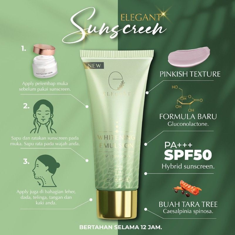 [ELEGANT] WHITENING EMULSION EWE SUNSCREEN SPF50++ 60ml | EBS Brightening Glowing Sunscreen 30ml