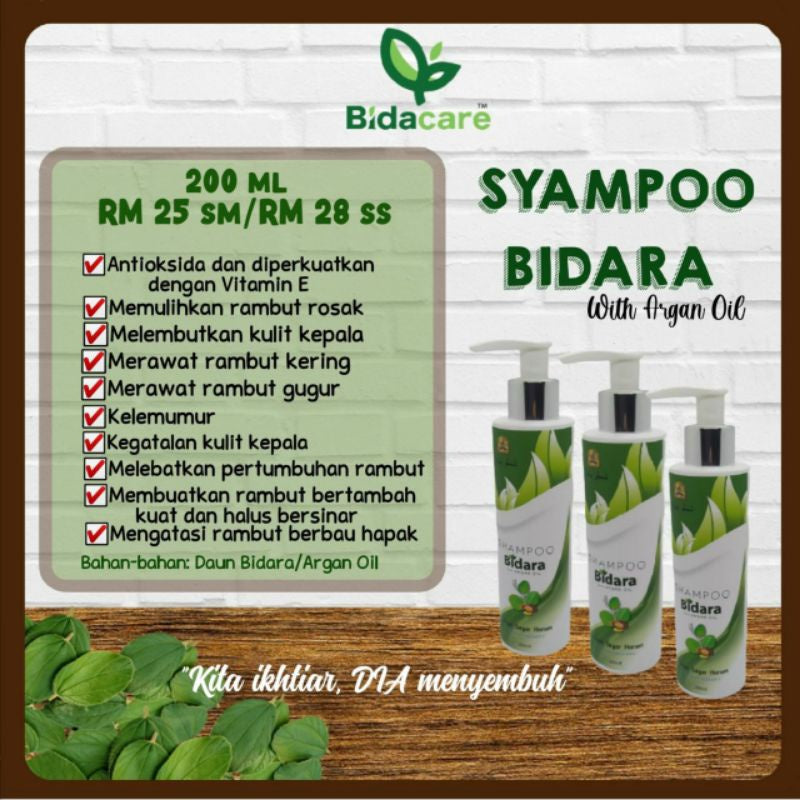 [BIDACARE] SHAMPOO BIDARA WITH ARGAN OIL 200ML Kesihatan kepala rambut cantik mood baik