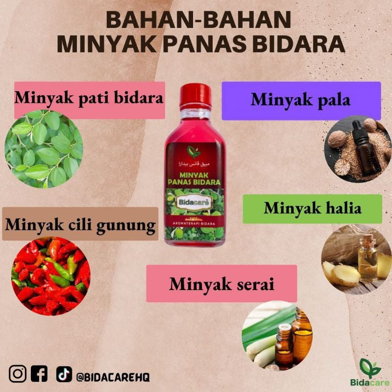 [BIDACARE] MINYAK PANAS BIDARA HOT Daun Bidara Cili Gunung Pala | Sakit urat otot kebas angin 30ml
