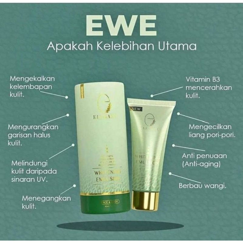 [ELEGANT] WHITENING EMULSION EWE SUNSCREEN SPF50++ 60ml | EBS Brightening Glowing Sunscreen 30ml