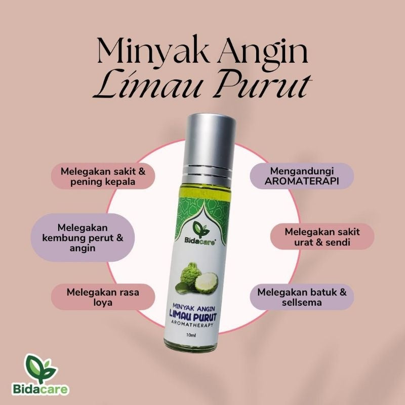 [BIDACARE] MINYAK ANGIN LIMAU PURUT Roll On 10ml Harum Lega loya pening kepala kembung