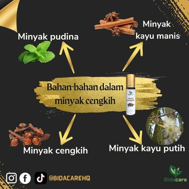 [BIDACARE] MINYAK CENGKIH ROLL ON Aroma Sebenar Cengkih Kayu Manis Melegakan batuk selsema angin