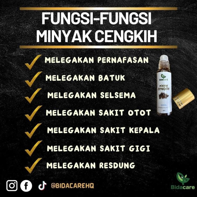 [BIDACARE] MINYAK CENGKIH ROLL ON Aroma Sebenar Cengkih Kayu Manis Melegakan batuk selsema angin