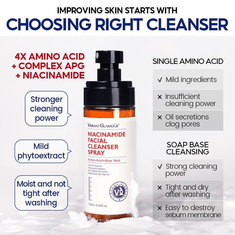 [VIBRANT GLAMOUR] NIACINAMIDE FACIAL CLEANSER SPRAY 4X Amino Acid Moisturize Oil Ctrl