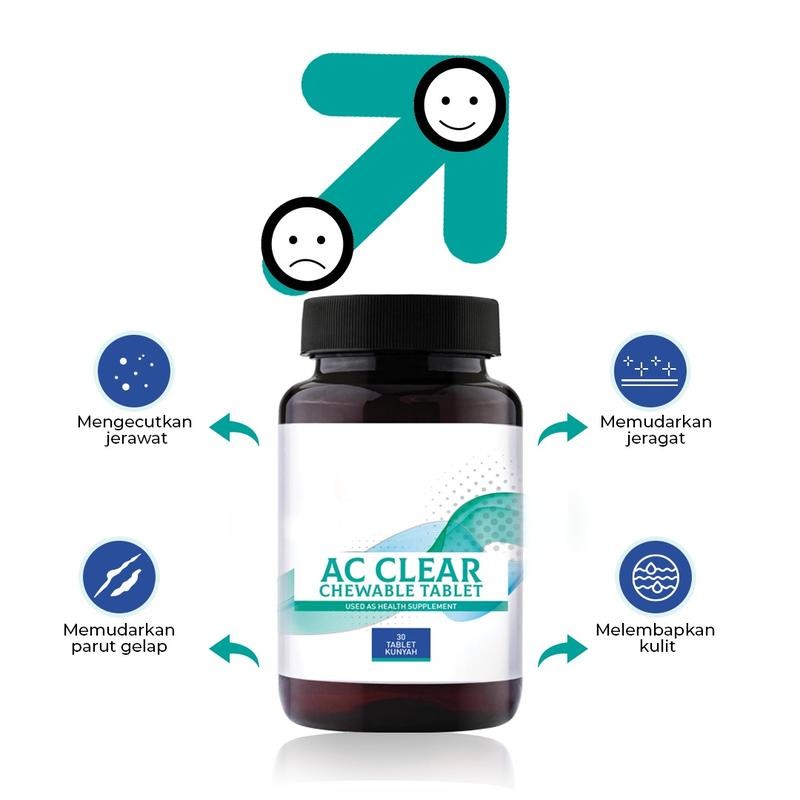 [SEJAGAT GLOBAL]  AC Clear - 30 TABLET KUNYAH Kulit Cerah Hapus Jeragat