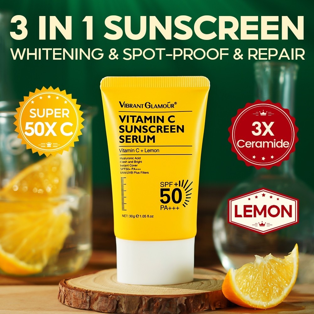 [VIBRANT GLAMOUR] Vitamin C Sunscreen Serum SPF 50+ PA+++ UVA/UVB Sunblock 3X Ceramide