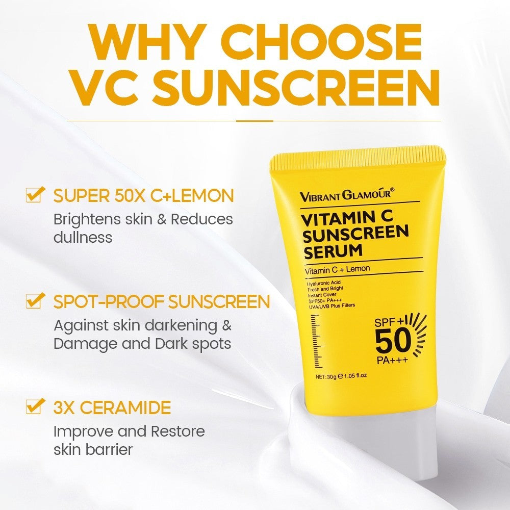 [VIBRANT GLAMOUR] Vitamin C Sunscreen Serum SPF 50+ PA+++ UVA/UVB Sunblock 3X Ceramide