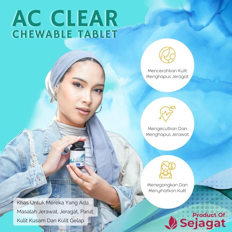 [SEJAGAT GLOBAL]  AC Clear - 30 TABLET KUNYAH Kulit Cerah Hapus Jeragat