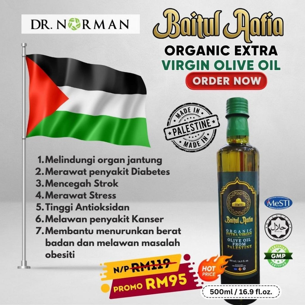 [DR NORMAN] [BAITUL AAFIA] Minyak Zaitun Organik Extra Virgin Olive Oil Original Palestine