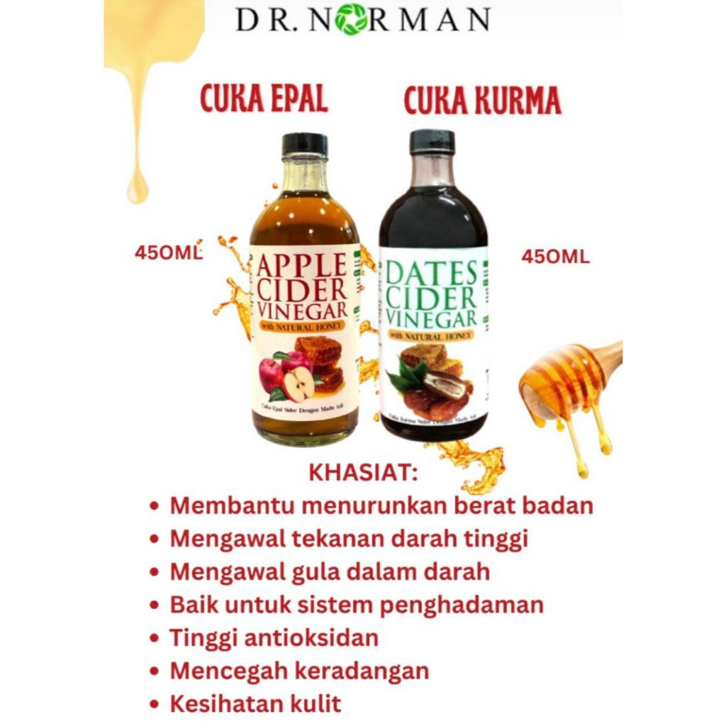[DR NORMAN] CUKA KURMA MADU (DATES VINEGAR) | CUKA EPAL (APPLE CIDER VINEGAR) WITH NATURAL HONEY