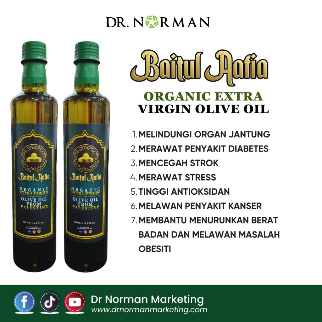 [DR NORMAN] [BAITUL AAFIA] Minyak Zaitun Organik Extra Virgin Olive Oil Original Palestine