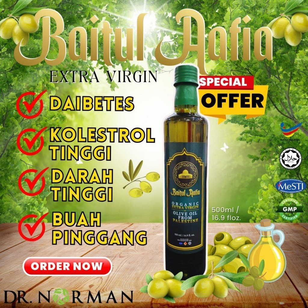 [DR NORMAN] [BAITUL AAFIA] Minyak Zaitun Organik Extra Virgin Olive Oil Original Palestine