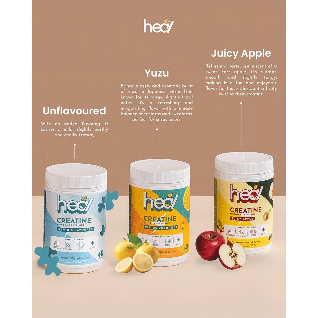 [HEAL] CREATINE MONOHYDRATE Powder for Muscle Growth/ Recovery - Yuzu/ Apple/ Unflavored/ Salty Lychee