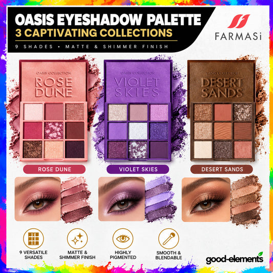 FARMASI Oasis Collection Eyeshadow Palette 8.1g | Rose Dune / Violet Skies | 9 Shades